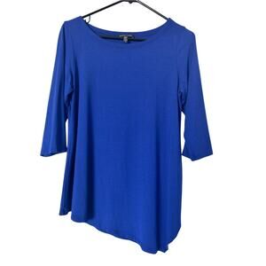NWOT Eileen Fisher Cobalt Blue Scoop Neck 3/4 Sleeve Asymmetrical Hem Tee Size S